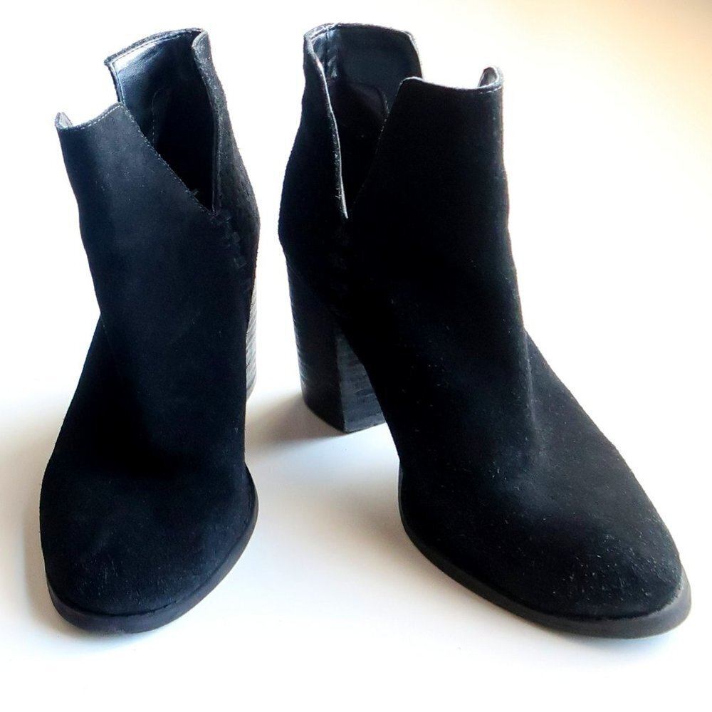 Steve Madden Shepp Black Suede Leather Block Heel Ankle Boots Booties Size 7.5 - Picture 3 of 15